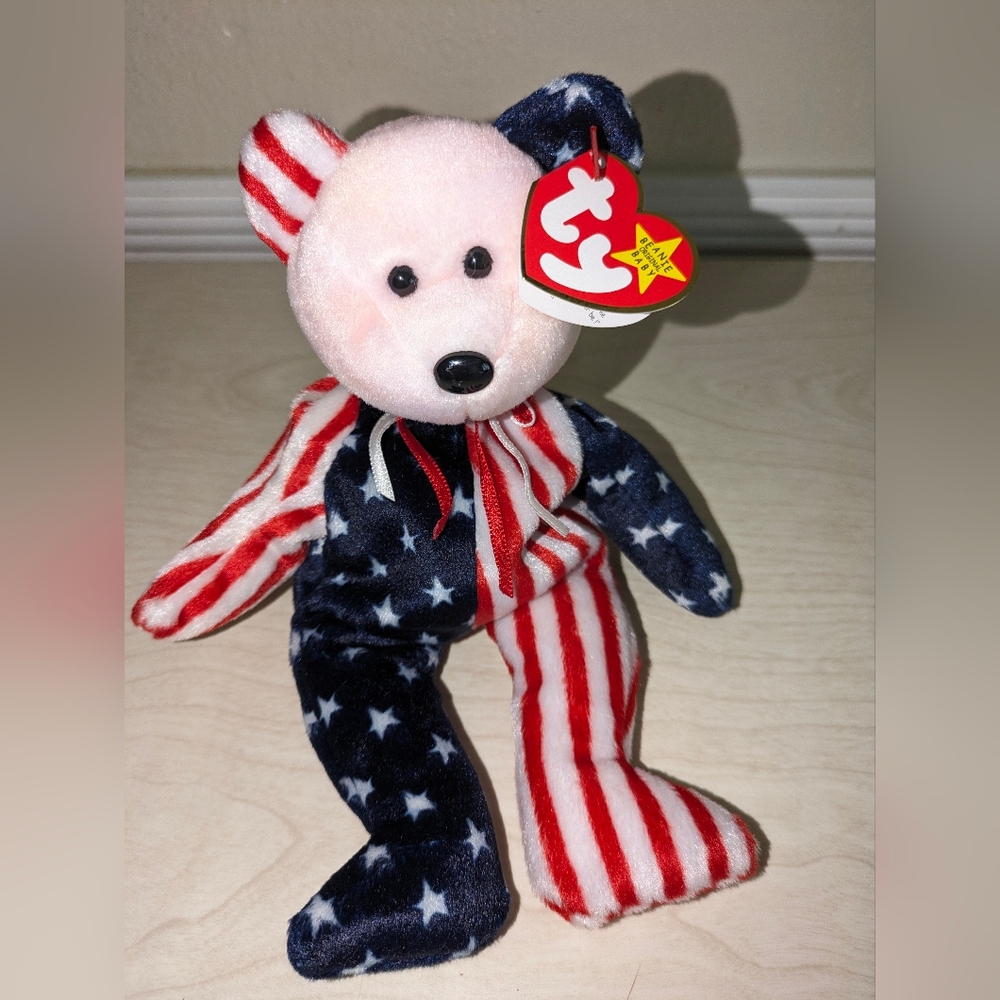 Ty Beanie Baby "Spangle" the Bear - 1999 Patriotic Edition NWT 🇺🇸🎇🗽